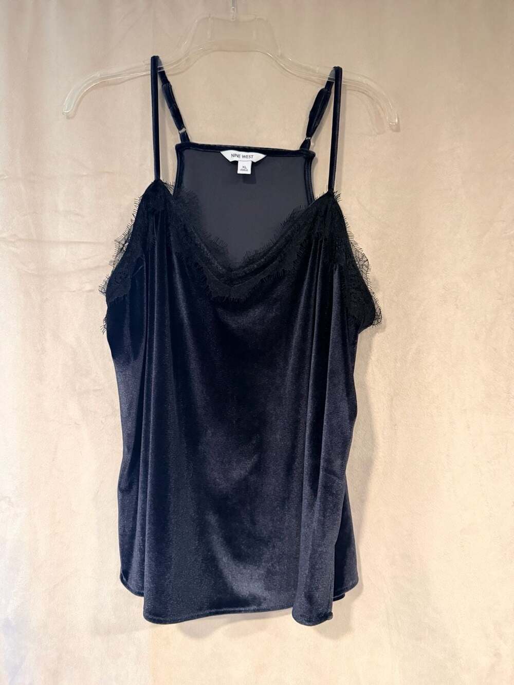 Nine West Black Velvet Lace Trim Camisole Tank Top Size XL